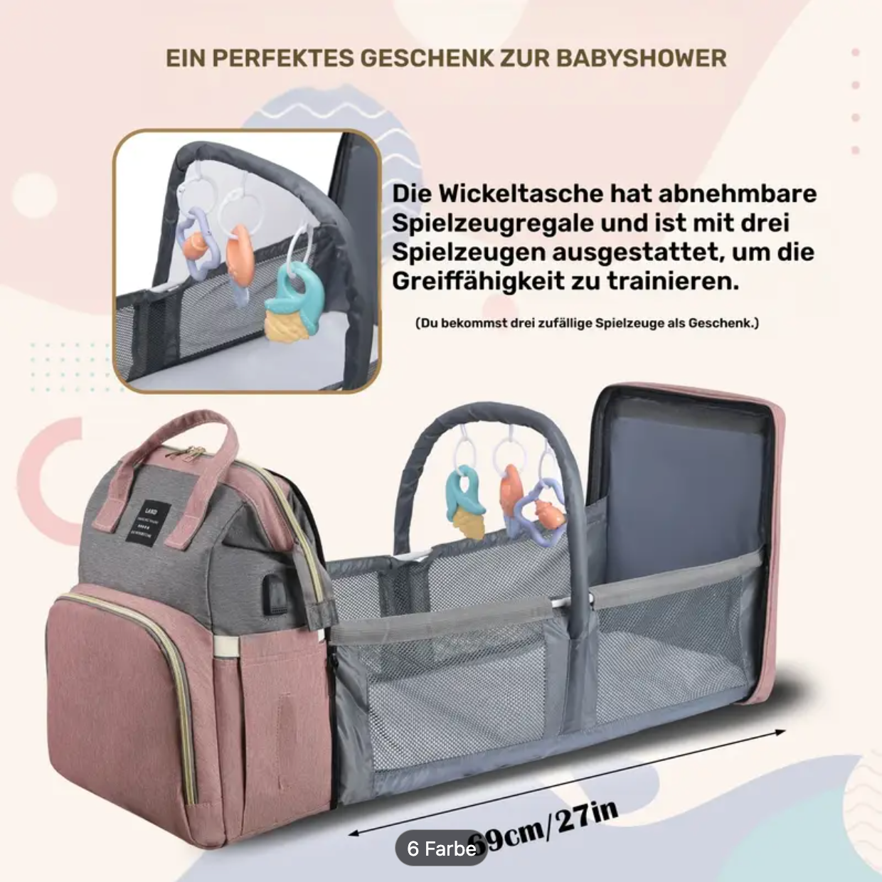 Multifunktionale Wickeltasche mit integrierter Wickelstation